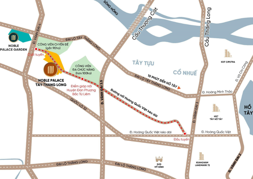 Vị trí Noble Tây Thăng Long – “Giao lộ Hoàng Kim” mở khóa giá trị kết nối & sinh lời vượt trội 3 Vị trí chiến lược – Kết nối toàn bộ trục Tây Thăng Long